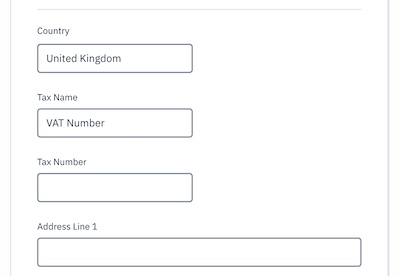 Tax Name and Tax Number fields.